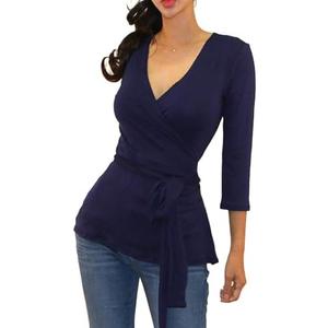 Vivicastle Women's USA 3/4 Sleeve V-Neck Waist Wrap Blouse Top, Medium