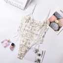 Lilosy Women Sexy Lace Up Floral Embroidered Teddy Lingerie Bodysuit Top Mesh Sheer One Piece (White, XL)