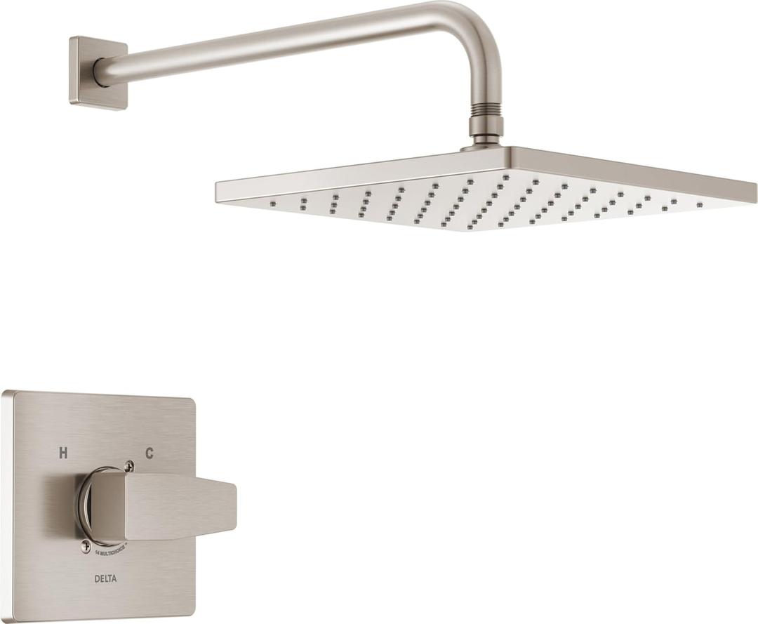 Delta Faucet Modern Raincan Square Single-Function Shower Valve Trim Kit Brushed Nickel, Shower Faucet Set, Rainfall Shower Head, Spot shield Stainless T14268-SP-PP (Valve Not Included)