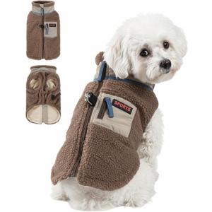 Warm Fleece Dog Jacket,Sweater Vest with Collared and Zipper,Cold Weather Coats for Small Dogs Apparel (coffee), Size Small
