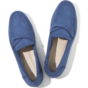 POVOGER Loafers for Women Slip on Shoes Black Flats Shoes Comfortable Work Shoes for Women Square Toe Ballets Flats (5, Navy Blue)