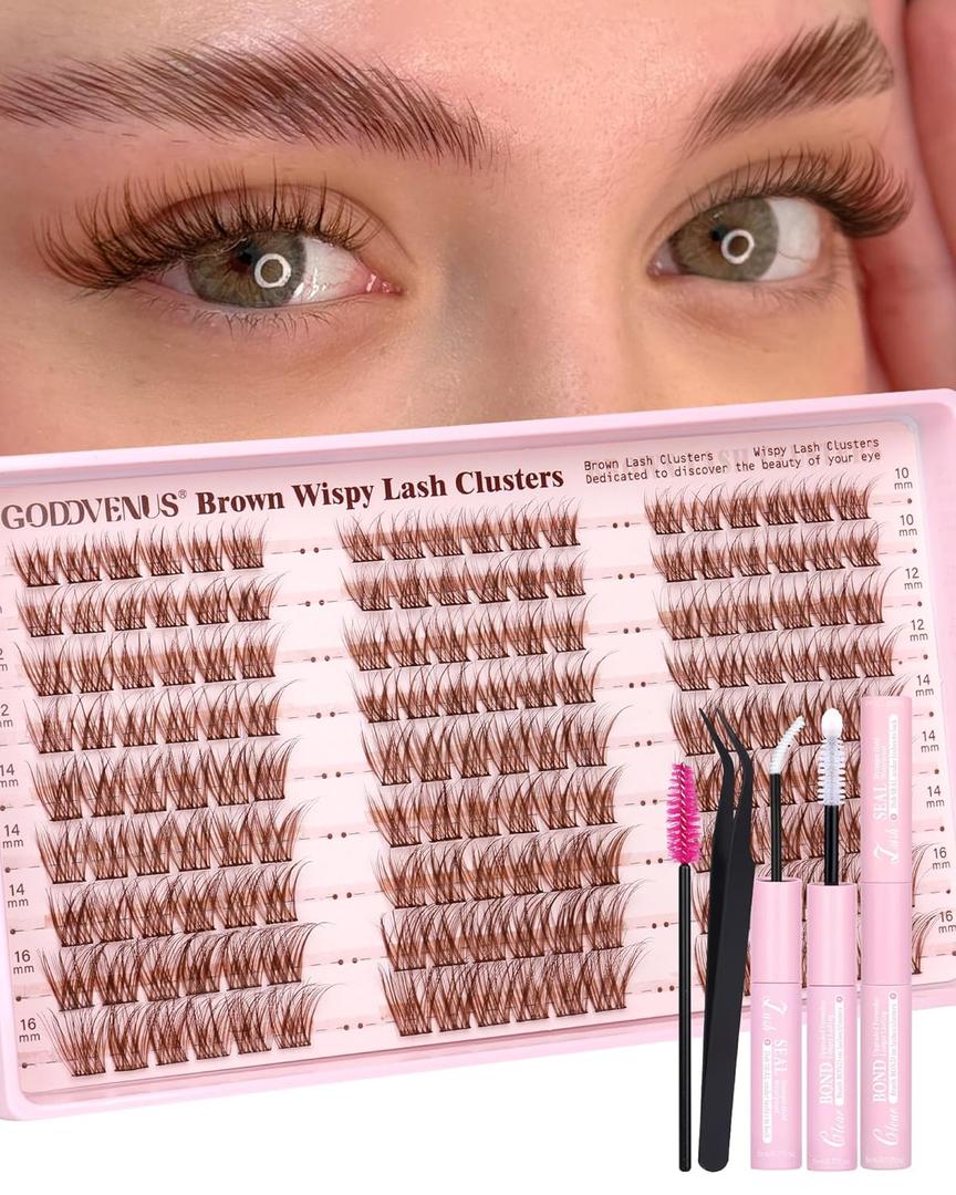 Brown Wispy Lash Clusters Kit Natural Cluster Eyelash Extensions Kit False Eyelashes Clusters Fluffy DIY Individual Lash Extensions Kit C Curl
