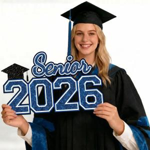 2 x Senior 2026 Sign Wooden Graduation Decorations Blue Graduation Hanging Decor 2026 Grad Letter Sign Wooden Photo Booth Prop for Senior Night High College School Celebration Grad Party Supplies(Blue)
