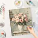 Still Life Paint by Numbers Kit for Adults - DIY Pink Roses in Vase Painting on Canvas, Acrylic Paint Set, Suitable for Beginners, Art for Home Decoration or Gifts(16X20IN Framed)