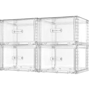 Vtopmart Pack of 4, 13QT Clear Stackable Storage Drawers, Easily Assemble Acrylic Closet Organizers, Plastic Storage Bins for Bathroom, Cabinet, Kitchen Pantry, Under Sink Organization
