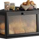 WOWLIVE Corner Bread Box for Kitchen Countertop, Bamboo Bread Storage Container, Large Farmhouse Bread Holder with Acrylic Wavy Door Panel, Multi-functional Container, Black