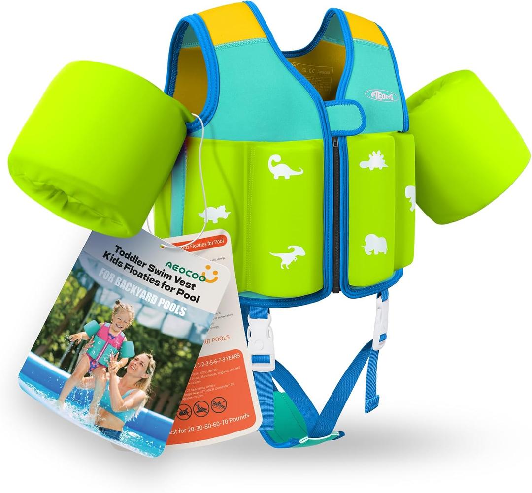 Kids Pool Floaties 1-2-3-5-7-9 Years Old, Toddler Swim Vest 20-30-50-70 Pounds, Comfortable Extended Wear Kids Float Jacket with Crotch Strap, Bright & Colorful Design and Unpadded Sides for Comfort