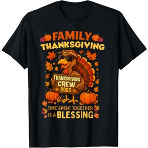 Family Thanksgiving Crew 2025 Funny Turkey Matching Group T-Shirt Large