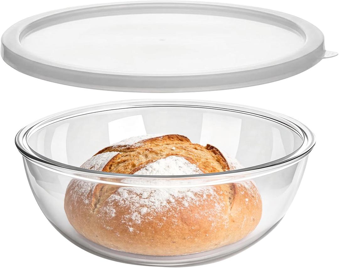 KEUYE Large Glass Bowl For Bread Making,4.7Qt(4500ml),Dishwasher Safe,Glass Bowl For Sourdough Bread Proofing,With Lid