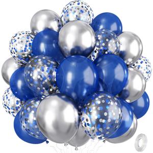 Navy Blue and Silver Balloons, 12 Inch Dark Midnight Blue Metallic Silver Latex Balloons Set for Boys Baby Shower Men Birthday 2026 Graduation Fathers Day Anniversary Denim Party Decorations