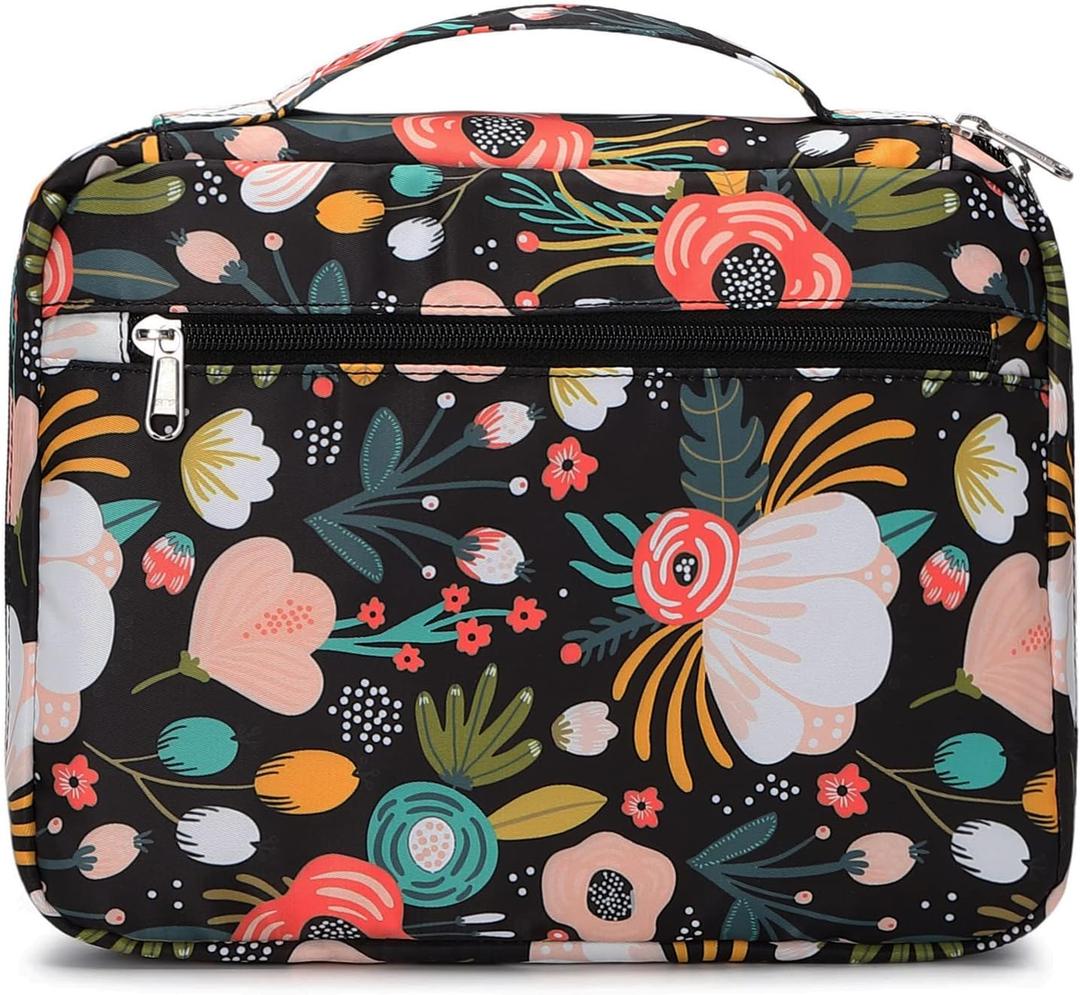 Bible Book Covers for Women & Girls - Scripture Carrying Case with Handle Pockets, Black-Flower Design