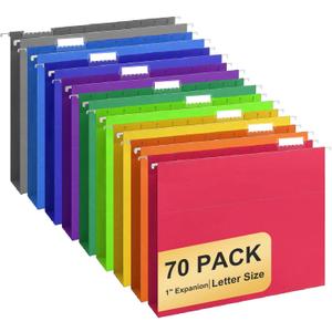 Amazon Basics Hanging Organizer File Folders for Efficient Filing, Assorted Colors, Letter Size