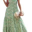 PRETTYGARDEN Women's Summer Floral Maxi Dress Knot One Shoulder Sleeveless Ruffle Flowy Boho Beach Wedding Guest Dresses(Green White, Medium)