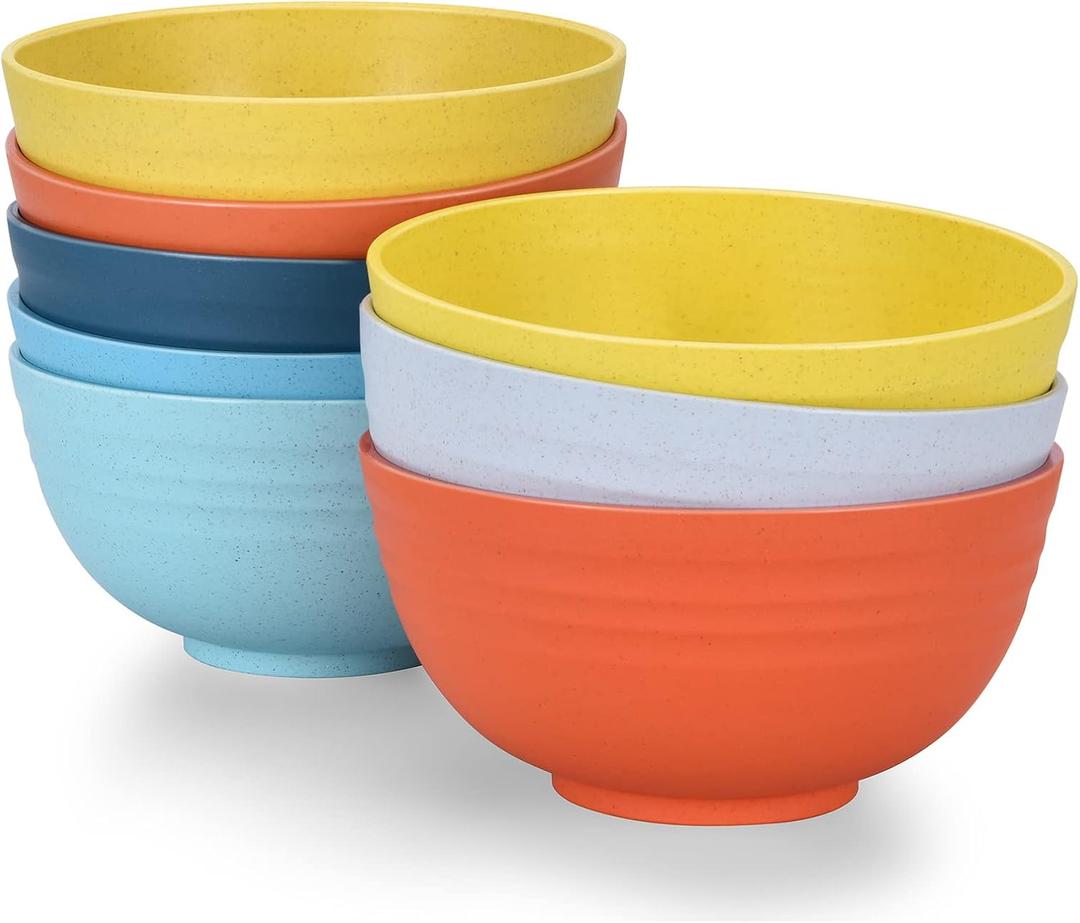 Homestockplus 24 OZ Wheat Straw Cereal Bowls Set of 8, Unbreakable & Reusable Bowls, BPA Free Eco Friendly, Microwave & Dishwasher Safe, Multi Color Bowls for Ramen, Soup, Salad