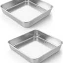 LIANYU 2 Pack 8 x 8 Inch Square Cake Pan, Stainless Steel Baking Lasagna Brownie Bread Pan, Square Bakeware for Birthday Party Wedding, Oven & Dishwasher Safe