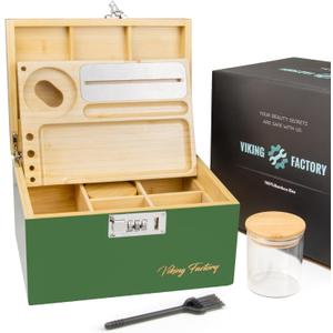 Lockable Storage Box with Combination Lock Compact Bamboo Wooden Organizer with Tray, Discreet Private Storage for Home (Bin Size:9.5 x 7.1 x 5.3 in) (Green)