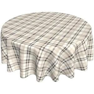 Classic Neutral Color Plaid Circle Tablecloth Stain Resistant Table Cloths Holiday Tablecloth for Dining, Party, Buffet, Wedding
