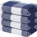 Homaxy 100% Cotton Waffle Weave Check Plaid Kitchen Towels, 13 x 28 Inches, Super Soft and Absorbent Dish Towels for Drying Dishes, 4-Pack, White & Navy Blue