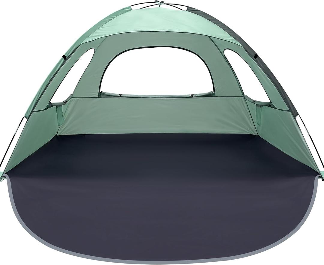 WhiteFang Beach Tent Anti-UV Portable Sun Shade Shelter for 3/4/6/8 Person, Extendable Floor with 3 Ventilating Mesh Windows Plus Carrying Bag, Stakes and Guy Lines