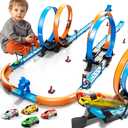 Toy Car Track Gift Set for Boys Kids Age 3-5 4-7 8-12, Long Race Tracks with 4 Action Loops and 4 High-Speed Slot Die-Cast Race Cars, 35+ Pieces Race Tracks to Create Multiple Configurations