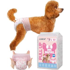 Dono Disposable Pull It Up Female Dog Diapers, 360 Stretchy Waist Puppy Diapers, Super-Absorbent Doggie Diapers with Rapid-Dry Technology Leak-Proof Design for Doggy in Heat Period, L 10 Pcs