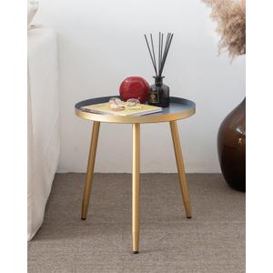 AOJEZOR Side Table: End Table for Indoor Use - Round Side Tables for Small Spaces - Grey Top 3 Legged Gold (16.9Dia x 17''H)
