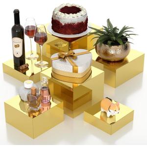 Acrylic Tiered Display Stands, 6 Tiered Perfume Organizer Stand, Gold Acrylic Risers for Display, Gold Risers for Buffet, Tabletop Organizer for Desserts Cologne Collectibles Handbag Jewelries Cupcake