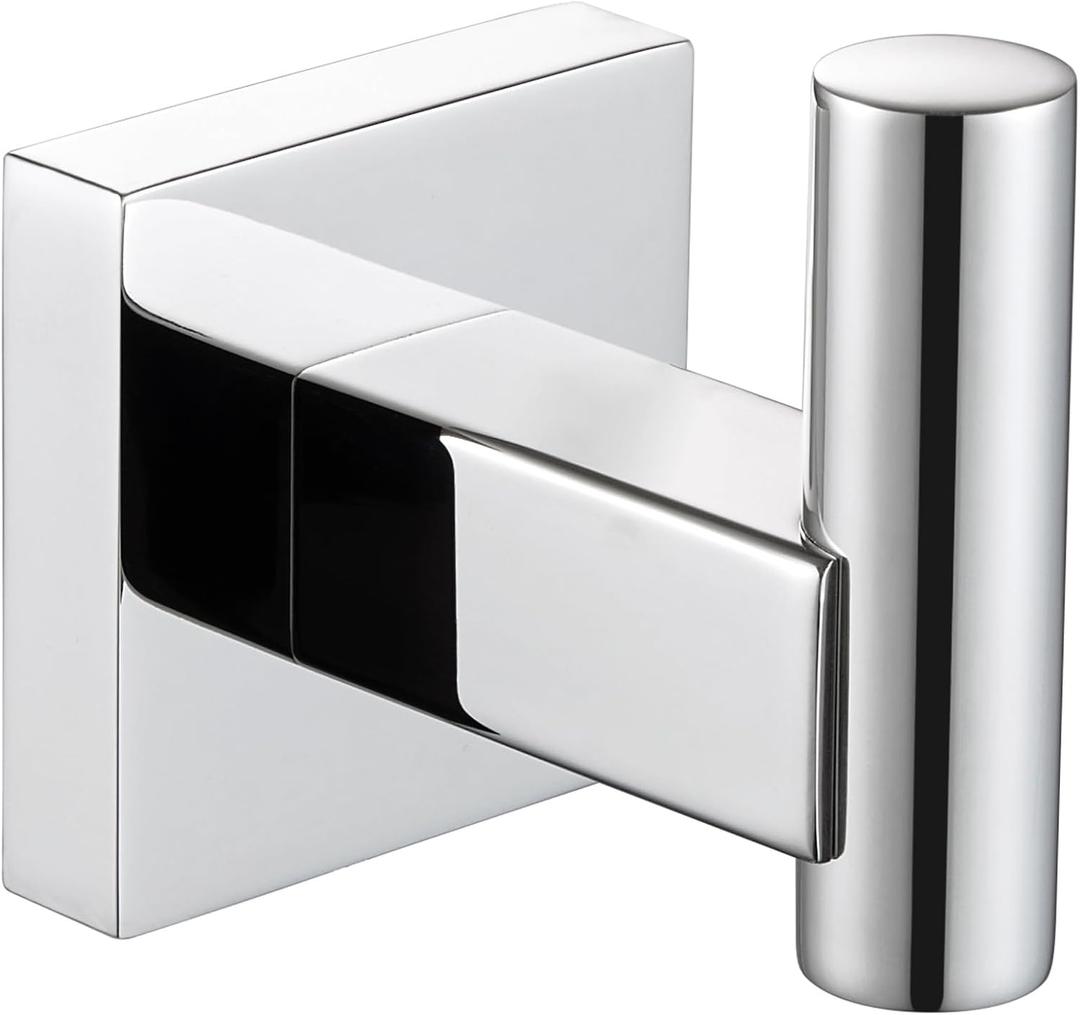 Suyar Bath Towel Hook Polished Chrome, SUS 304 Stainless Steel Modern Shower Robe Holder, Bathroom Coat Towel Hanger Wall Mounted 