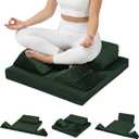 Meditation Cushion Set, Meditation Pillow for Sitting on Floor, Large Yoga Pillow with Knee Support, Washable Zafu Meditation Mat, 3 Shapes Floor Pillow for Adults, Green (Standard 24")