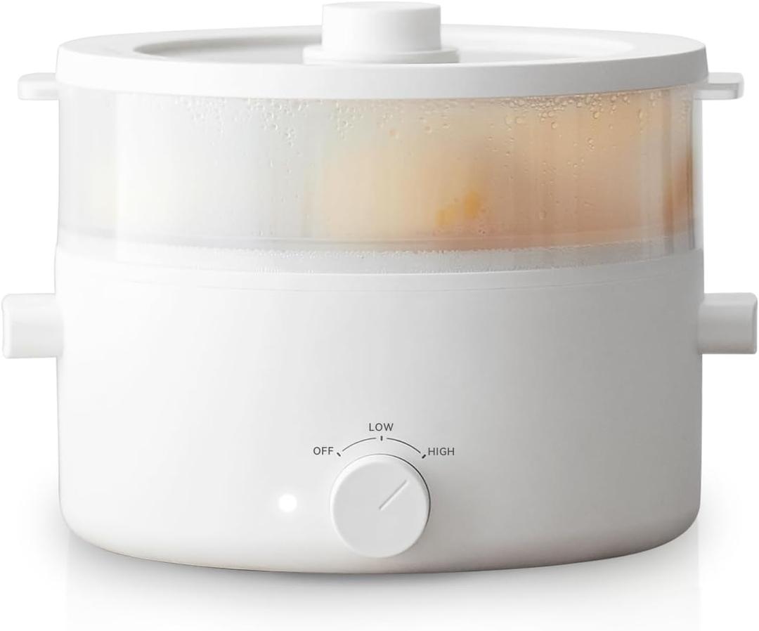 olayks. Electric Steamer for Cooking, 2L Ceramic Glaze Non-stick Pot, Dual Power Multi-functional Electric Cooker, Suitable for Steak, Pasta, Hot Pot, Ramen, Quick Heating and Overheat