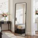 Suidia Full Length Mirror Over the Door&Wall Mounted, 48"x14" Door Mirror with Aluminum Alloy Frame, HD Shatterproof, No-Drill, Hanging Mirrors for Bedroom, Bathroom, Dorm, Closet, Rounded Rect, Black
