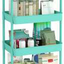 JIUYOTREE 4-Tier Plastic Rolling Storage Cart Utility Cart with Extra Hanging Cups Handles Lockable Wheels for Living Room Bathroom Kitchen Office Green