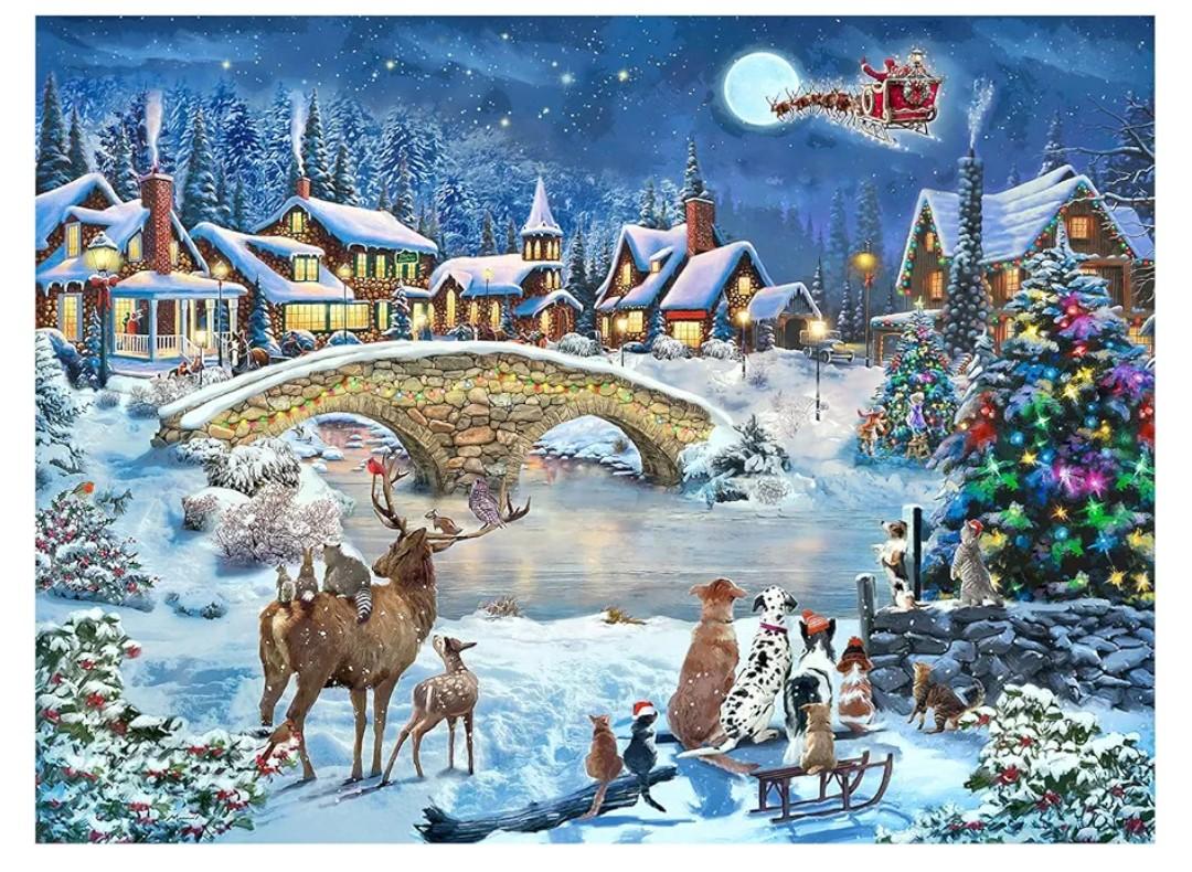 CGRLVDXW Christmas Puzzles 500 Piece, Christmas Night in Winter 500 Piece Puzzles, Jigsaw Puzzle for Adults Challenging Perfect for Holiday 27x 20inch