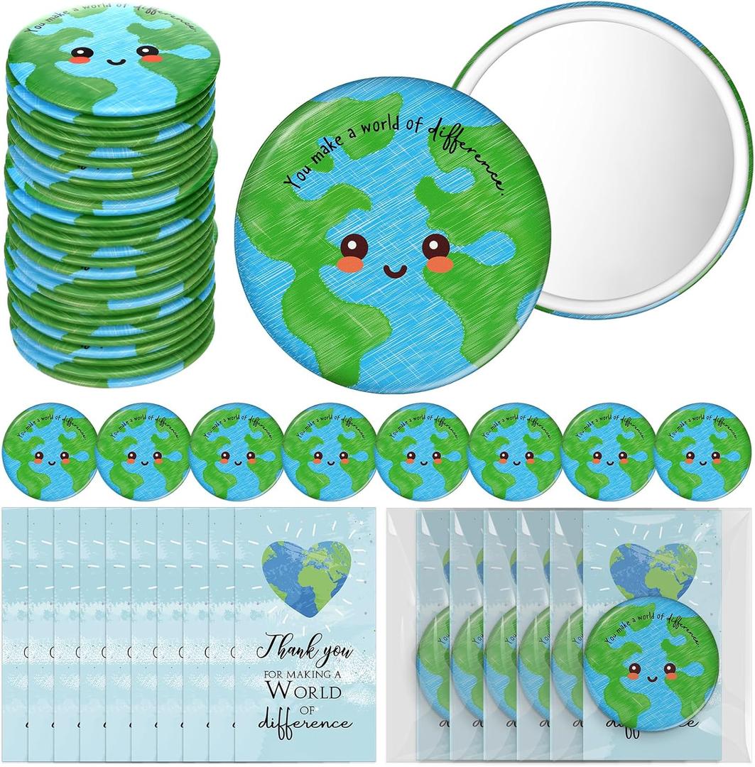 60 Sets Earth Appreciation Gifts Globe Compact Mirrors Earth Day Giveaways World Environment Day Party Favors with Thank You Cards Gifts for Teacher Nurse Volunteer Adult Employee Office Coworker