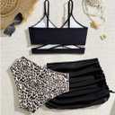 RoseSeek Girls 3 Piece Bikini Set with Ruched Skirt Cheetah Print Wrap Swimsuit Cute Bathing Suit Beachwear (Black)