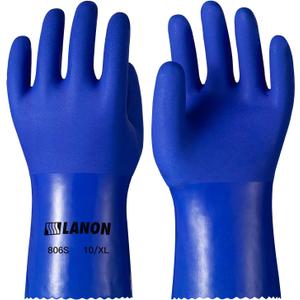 LANON 6 Pairs PVC Chemical Resistant Gloves, Heavy-Duty Rubber Gloves, Acid, Alkali and Oil Protection, Non-Slip, XXL (2X-Large (Pack of 6))
