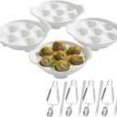 Escargot Baking Dish, 4 Pack Ceramic Escargot Dish 6 Holes Escargot Plates 6.5 Inch Snail Dish Escargot Serving Dish Escargot Pan for Home, Kitchen, Restaurant (with Tong and Fork)