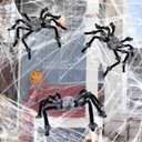 3 Pack Spiders Halloween Decorations, 27in Halloween Indoor and Outdoor Decoration Furry Horror Spider Set for Yard, Porch, Haunted House, Party