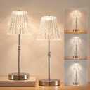 Cordless Table Lamp, 5000mAh Rechargeable Battery Operated Portable Lamp, Dimmable+3 Colors LED Touch Control, Modern Crystal Lamp for Bedroom, Kitchen, Bar, Office (Sliver-2 Pack)