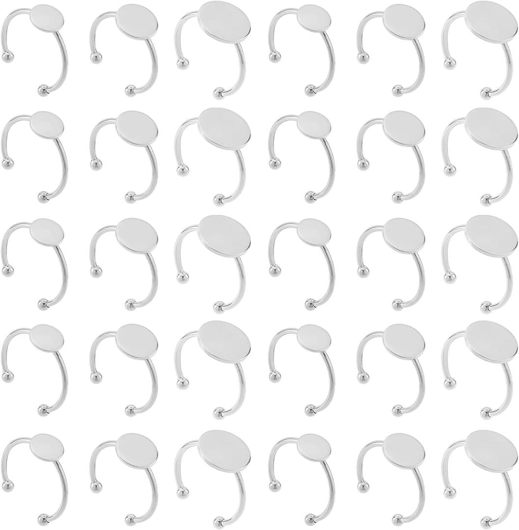 30 Pcs Blank Rings - MaehSab Stainless Steel Adjustable Pad Ring Base, Flat Blank Ring Base Tray for Jewelry Making DIY Crafts (Silver) (Silver)