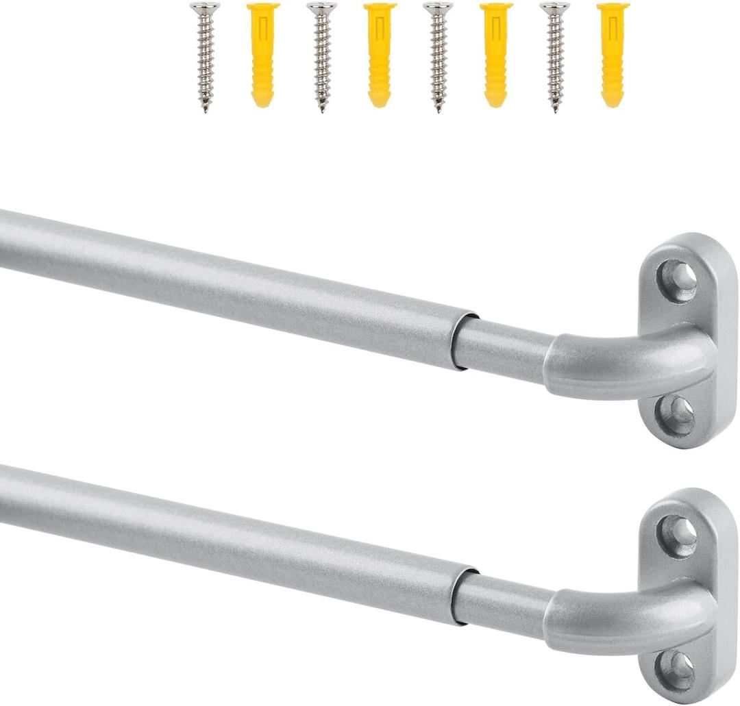 TYRON 2 Pack Screwed Sash Curtain Rod Adjustable 30-40 Inch, 3/8 In. Diameter, French Door Curtain Rods (Nickel)