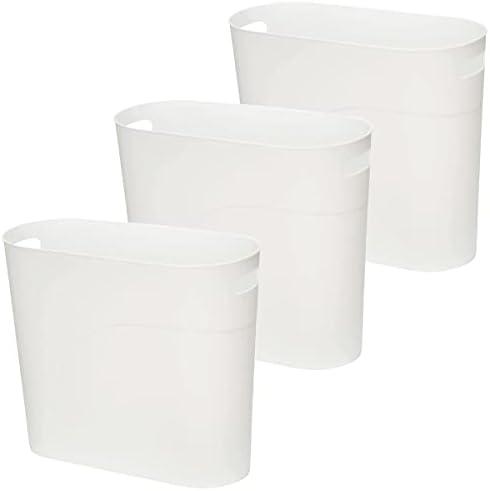 HZSOOCH 3 Pack Slim Waste Basket 3.2 Gallon 12L Plastic Small Trash Can, Office Trash Can, Slim Garbage Container Bin, Small Wastebasket with Handles for Narrow Spaces Bathroom, Kitchen (White)