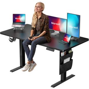 Marsail Standing Desk Adjustable Height, 55x24 Inch Electric Standing Desk with Storage Bag, Stand up Desk for Home Office Computer Desk Memory Preset with Headphone Hook (48x24", Black)