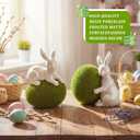 Yookeer 2 Set Easter Bunny Green Mossy Eggs Flocked Table Decor 7 Inch Farmhouse Spring Easter Tabletop Decorations White Gloss Bunny Figurines with Green Moss Eggs for Spring Tabletop Centerpiece