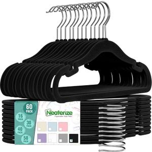 Velvet Kids Hangers 60 Pack - Black Toddler Hangers with Notches, Heavy Duty Non-Slip Velvet Baby Hanger