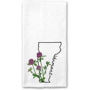 PainterDesign Vermont Kitchen Towel - Vermont Dish Towel - States Kitchen Towels - U.S. State Souvenir - Moving to Vermont Housewarming Gift - Vermont Flower Lover Gift - Vermont State Towel