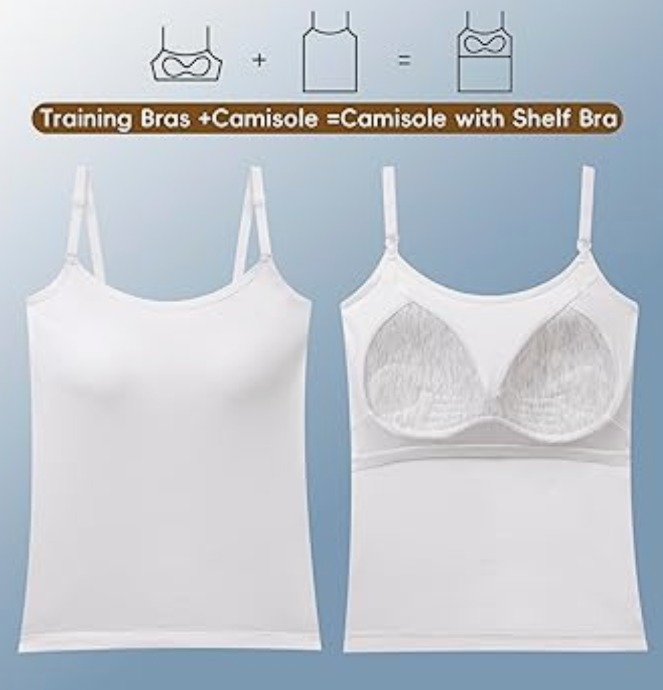 Young and  Fashion Girls Camisole with Built in Bra,Cotton Training Bras,Adjustable Straps, 2-in-1 Sports & Daily Wear, Size M Young and  Fashion Girls Camisole with Built in Bra,Cotton Training Bras,Adjustable Straps, 2-in-1 Sports & Daily Wear, Size M