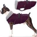 Lelepet Warm Dog Coat Waterproof Dog Jacket for Large Dogs Reflective Fleece Vest with Adjustable Buckle Hook & Loop Windproof Cold Weather Coats for Small Medium Large Dogs, Dark Purple, L