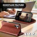 Compatible with iPhone 16 Plus Case Wallet with Card Holder [4 Card Slots] Kickstand [RFID Blocking] PU Leather Phone Case Flip Protective Cover TPU Shockproof,for Apple 16 Plus,Brown