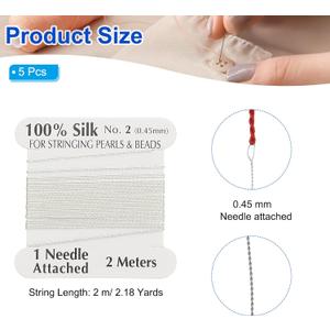 PATIKIL Silk Cord Thread, 4 Pcs Pure Silk Beading Thread Cord Size 0.45 mm with The Knotting Pearls Needle Attached, White